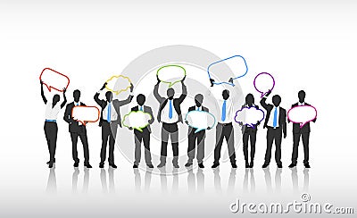 Business People Communication Holding Empty Speech Bubble Concept Stock Photo