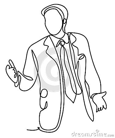 Business and people concept - businessman on presentation in office. Continuous line drawing. Isolated on the white Vector Illustration