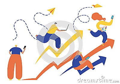 Business people, concept of success, reaching a goal, analyzing data Vector Illustration
