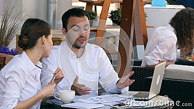 Business people conflict working problem, angry boss argue scream to colleague businessmen and women serious argument Stock Photo