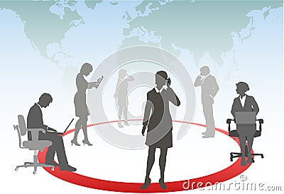 Business people connect phone computer network Vector Illustration