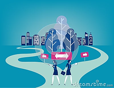 Businesss people with crossroad. Concept business vector illustration, Choice, Direction, Flat business cartoon character style Vector Illustration