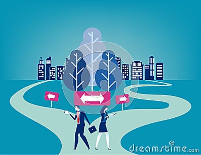 Businesss people with crossroad. Concept business vector illustration, Choice, Direction, Flat business cartoon character style Vector Illustration