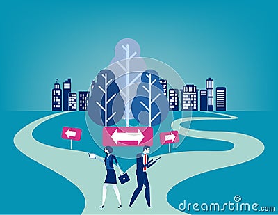 Businesss people with crossroad. Concept business vector illustration, Choice, Direction, Flat business cartoon character style Vector Illustration