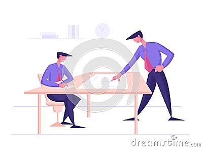 Business People Developing and Discussing New Working Project or Creative Idea. Employees Characters Sitting at Table Vector Illustration