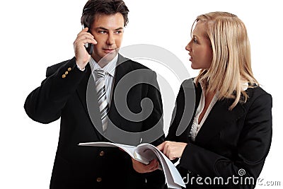 Business people discuss report Stock Photo