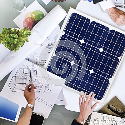 Business People Discussion Solar Power Energy Concept Stock Photo