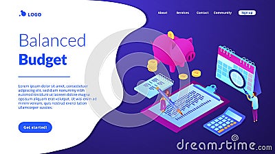 Budget planning isometric 3D landing page. Vector Illustration