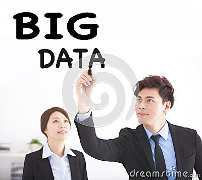 Business people drawing big data text Stock Photo