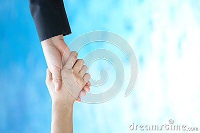 Business people are drawn to help the media to collaborate on business cooperation. Protect collaboration.using as background busi Stock Photo