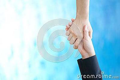 Business people are drawn to help the media to collaborate on business cooperation. Protect collaboration.using as background busi Stock Photo