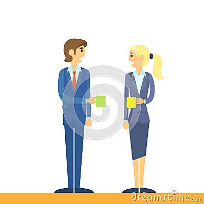 Business people drink coffe break flat design Vector Illustration