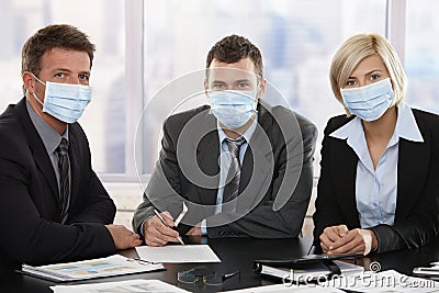 Business people fearing h1n1 virus Stock Photo