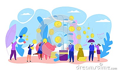 Business people with finance money tree, coin investment vector illustration. Success banking plant growth, economy Vector Illustration