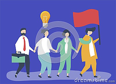 Business people following the leader to find a new market Vector Illustration