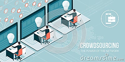 Crowdsourcing and telework Vector Illustration