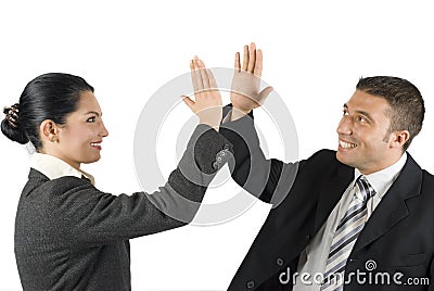 Business people give high five Stock Photo