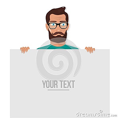 Business people giving presentation with white empty banners. Vector Illustration