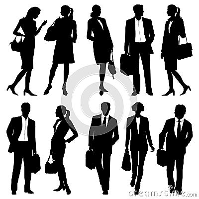 Business people - global team - vector silhouettes Vector Illustration