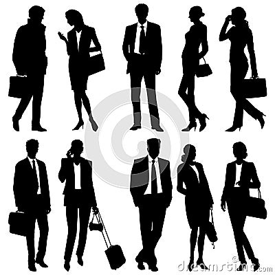 Business people - global team - vector silhouettes Vector Illustration