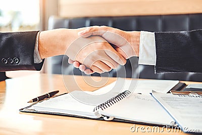 Business people greeting new colleagues while job interviewing s Stock Photo