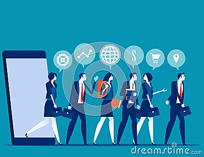 Business people group and analysis program marketing. Concept buisness referral marketing vector illustration, CUstomers walking Vector Illustration