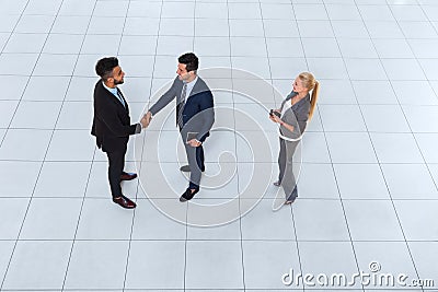 Business People Group Boss Hand Shake Welcome Gesture Top Angle View, Businesspeople Team Handshake Stock Photo