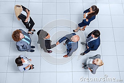 Business People Group Boss Hand Shake Welcome Gesture Top Angle View, Businesspeople Team Handshake Stock Photo