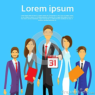 Business People Group Calendar Date Last Day Month Vector Illustration