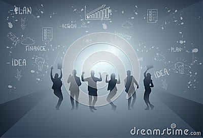 Business People Group Cheerful Silhouette Raised Hands Success Happy Vector Illustration