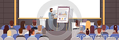 Business People Group at Conference Meeting Training Courses Flip Chart with Graph Vector Illustration