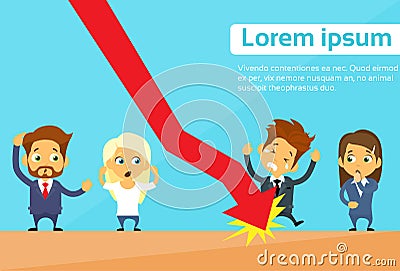 Business People Group Fall Down Red Arrow Graph Vector Illustration