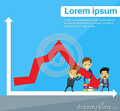 Business People Group Fall Down Red Arrow Graph Vector Illustration