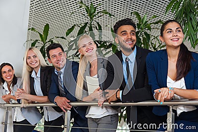 Business People Group Happy Smile Standing Line At Modern Office, Businesspeople Row Stock Photo