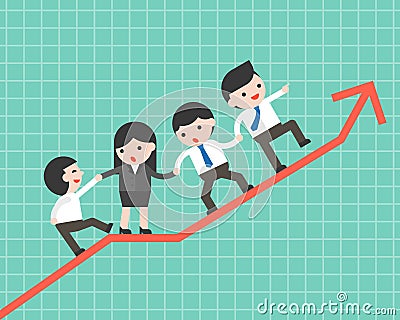 Business people group helping team to climb up graph, business c Vector Illustration