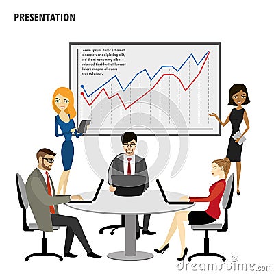 Business People Group Presentation Flip Chart Finance Vector Illustration