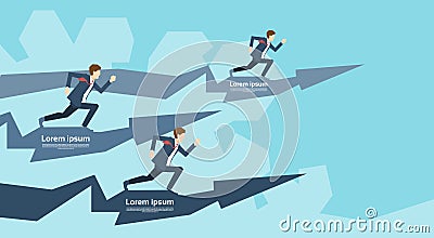 Business People Group Run Team Leader On Arrow Competition Concept Vector Illustration