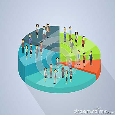 Business People Group Stand On Pie Diagram Success Teamwork Concept 3d Isometric Vector Illustration