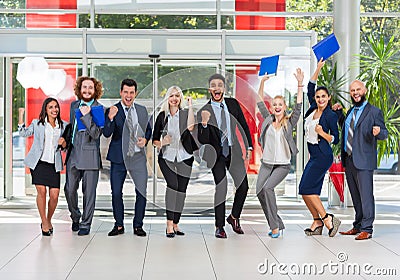 Business People Group Successful Excited Team In Modern Office, Businesspeople Happy Smile Stock Photo