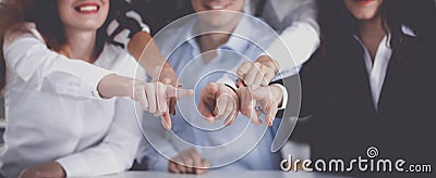 Business people group team point finger at you Stock Photo