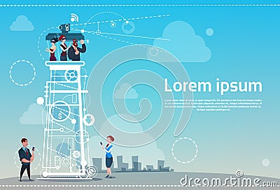 Business People Group Tower Search Strategy Success Startup Concept Vector Illustration