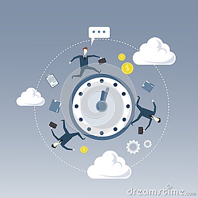 Business People Group Turning Around Alarm Clock Deadline Time Management Concept Vector Illustration