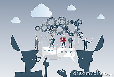 Business People Group Under Cog Wheel Work Together Brainstorming Process Strategy Concept Vector Illustration