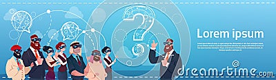 Business People Group Wear Digital Reality Glasses Question Mark Ponder Problem Concept Vector Illustration