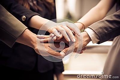 Business people Hands Assemble Corporate in Meeting and Teamwork concept. Group of teamwork and cooperation theme. together Stock Photo