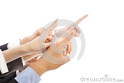 Business people hands showing the same direction Stock Photo