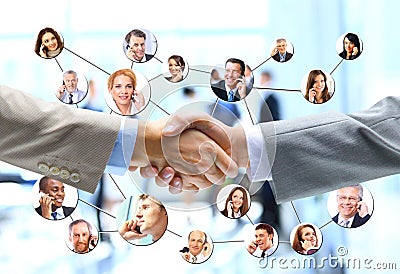 Business people handshake with company team Stock Photo