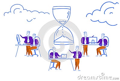 Business people hardworking deadline time management concept sand watch icon teamwork brainstorming process horizontal Vector Illustration