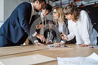Business people having discussion, dispute or disagreement at meeting or negotiations Stock Photo