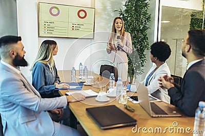 Business people having a meeting or presentation and seminar in the office. Stock Photo